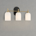 3-Light Vanity Wall Light with Frosted Glass Shades - Black / Gold / White