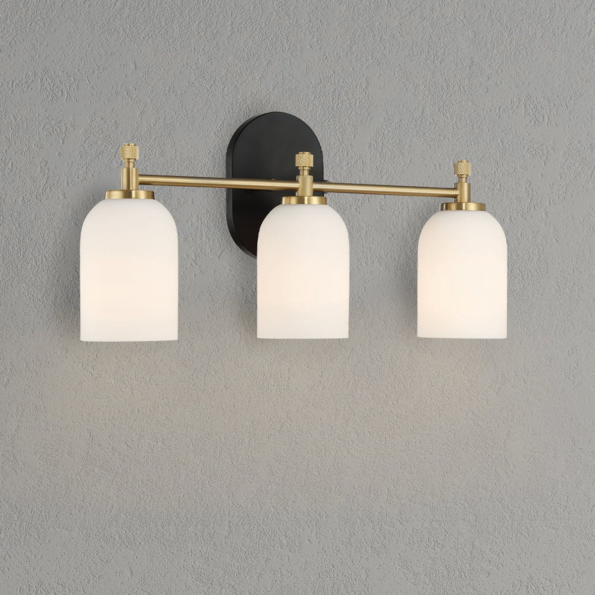 3-Light Vanity Wall Light with Frosted Glass Shades - Black / Gold / White