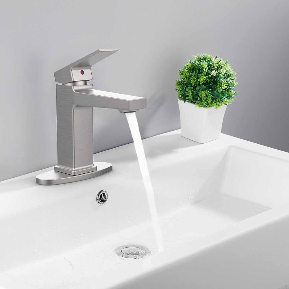 Brushed Nickel Single Handle Bathroom Faucet with Deck - Brushed Nickel