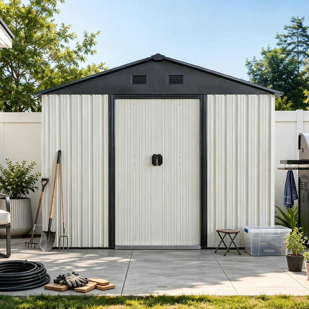 8ft x 4ft Outdoor Metal Storage Shed with Sliding Door - Metal