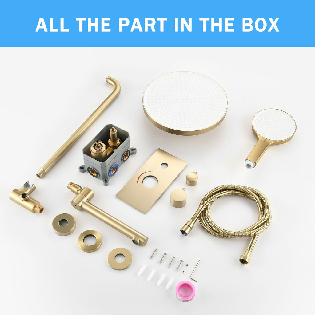 10" Shower System Set with Control Valve – Solid Brass – Gold or Black