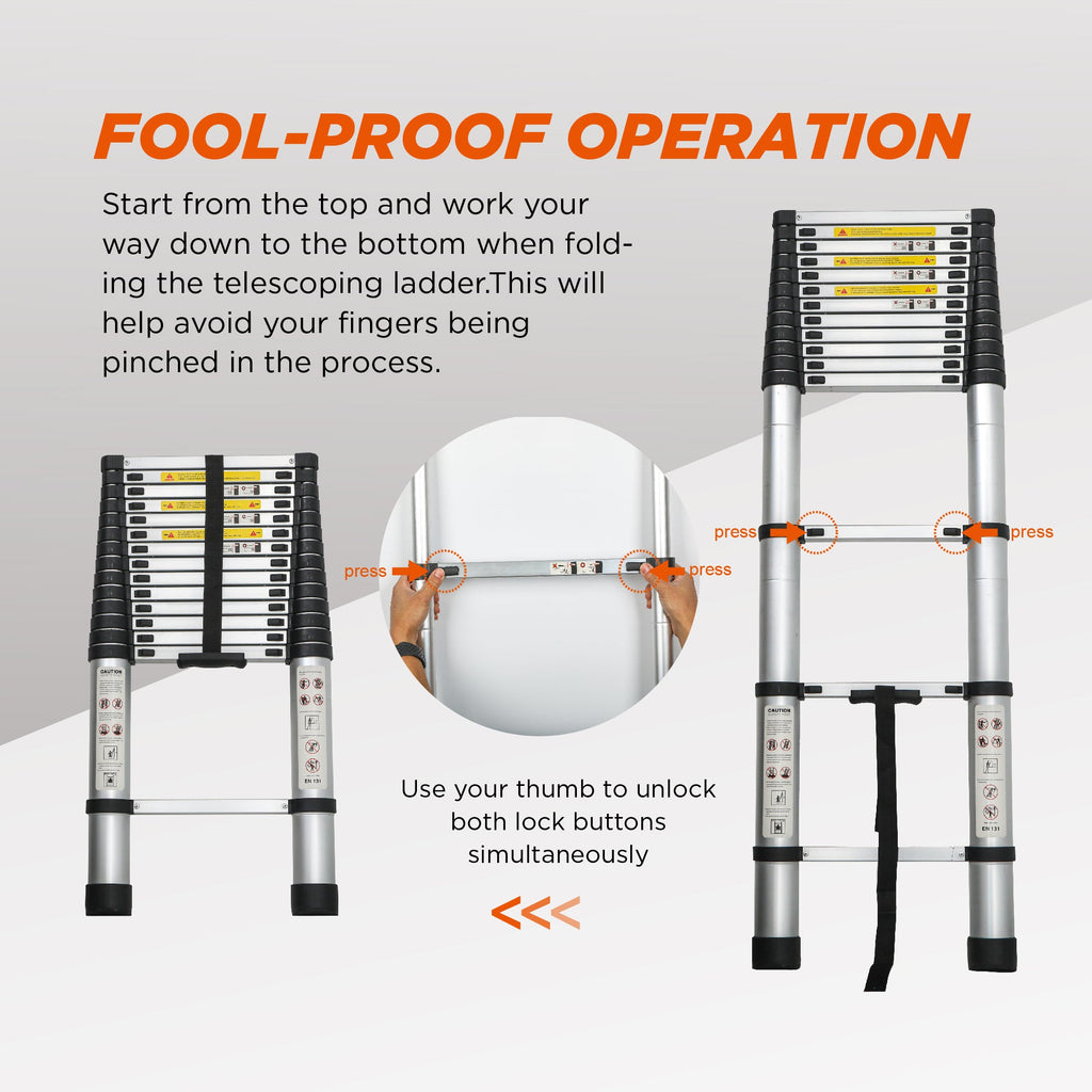 Telescoping Ladder 14.5FT with 300 lb Capacity - Aluminum