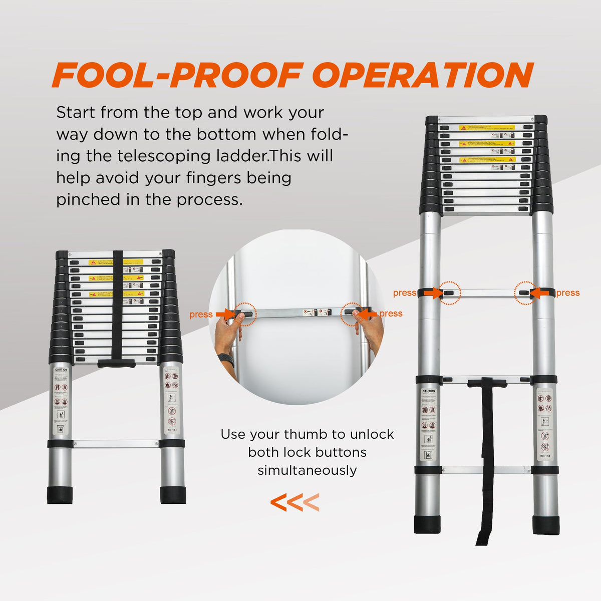 Telescoping Ladder 14.5FT with 300 lb Capacity - Aluminum
