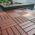 Interlocking Plastic Deck Tiles with Waterproof Construction - Dark Gray or Dark Brown