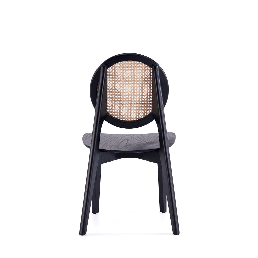 Rattan Cane Backrest Dining Chair Set with Solid Wood Frame - Black or Light Brown