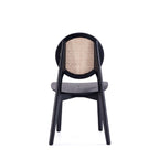 Rattan Cane Backrest Dining Chair Set with Solid Wood Frame - Black or Light Brown