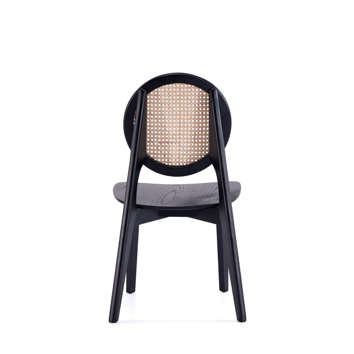 Rattan Cane Backrest Dining Chair Set with Solid Wood Frame - Black or Light Brown