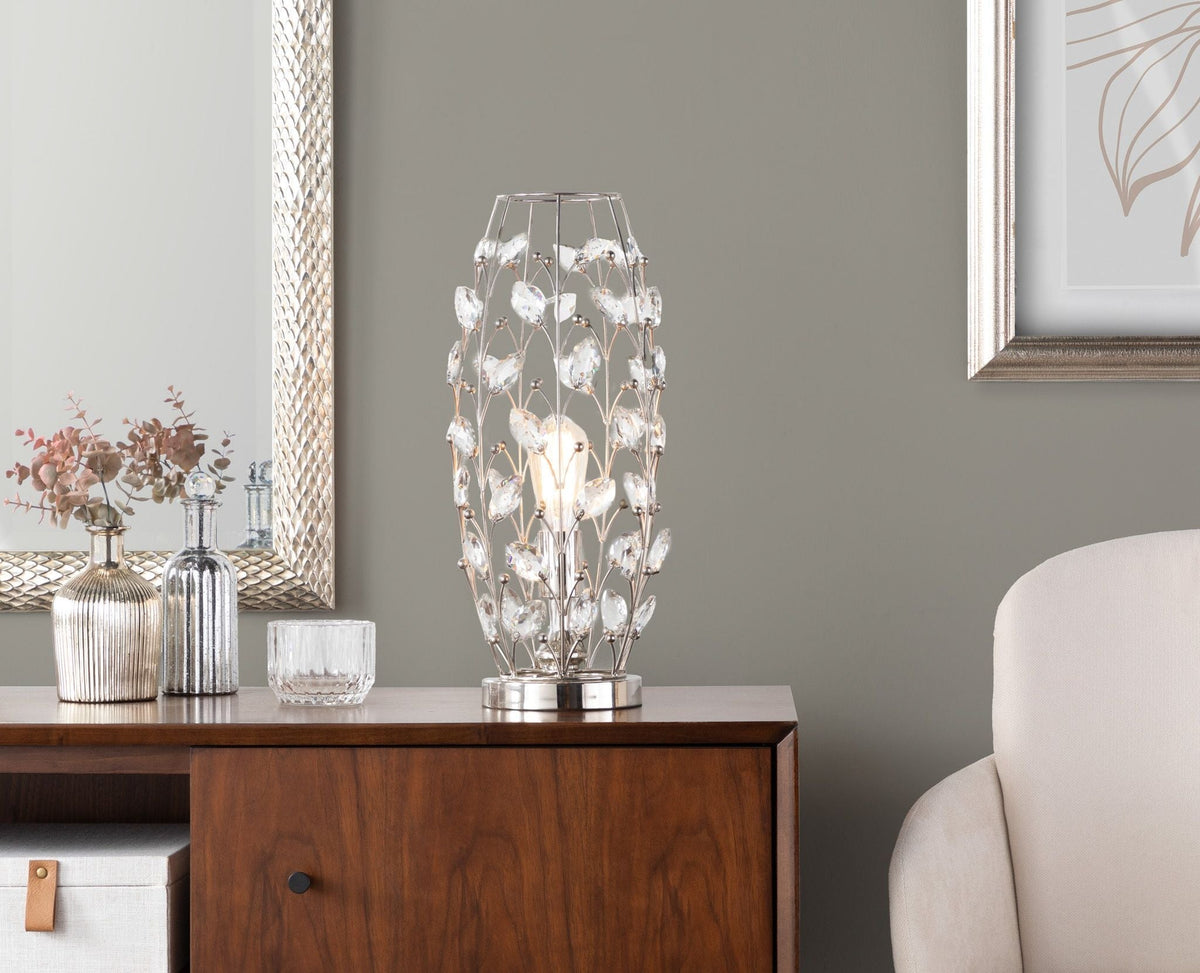 Crystal Buds Contemporary Uplight Lamp with Genuine Crystal Beads - Polished Nickel / Clear Crystal