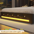 Wingback Upholstered Bed Frame with LED Lights and Charging Station - Black or White