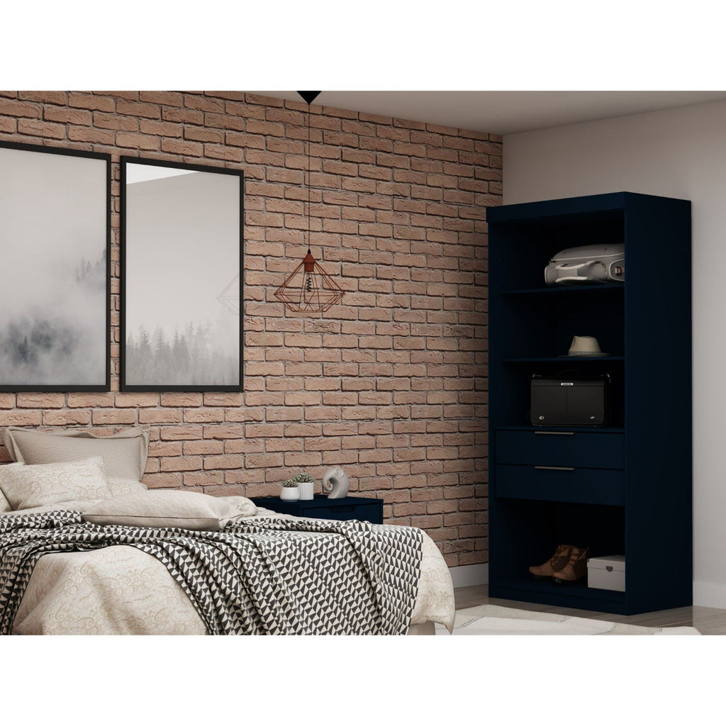 Mulberry Wardrobe Closet with Adjustable Shelving - Dark Brown, Blue, or White