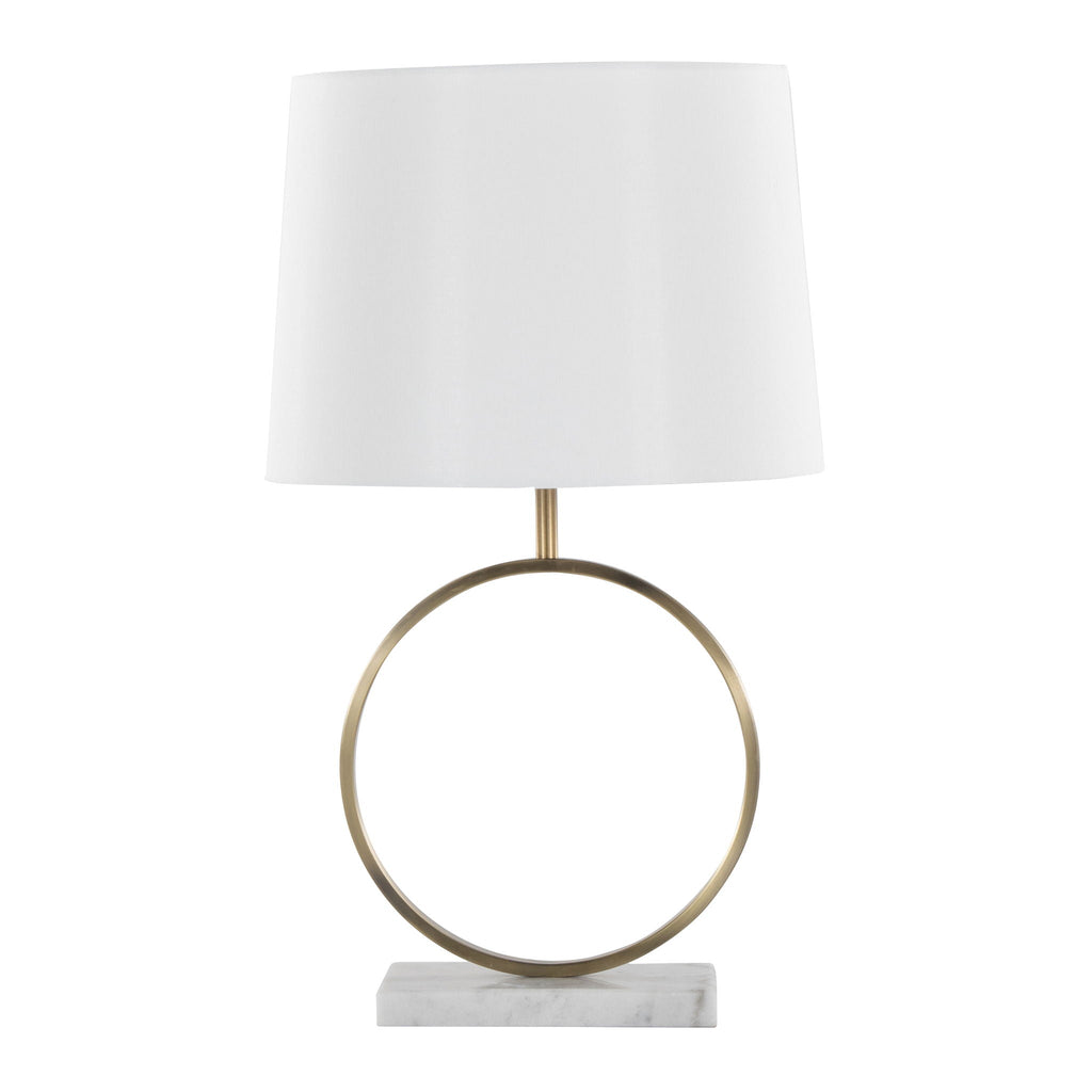 Contemporary Table Lamp with Marble Base and Linen Shade - White / Gold