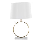 Contemporary Table Lamp with Marble Base and Linen Shade - White / Gold