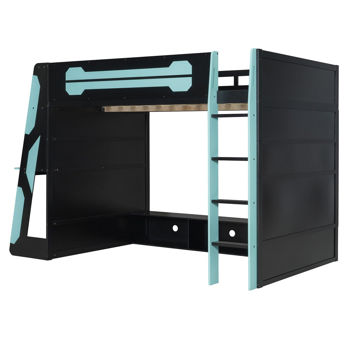 Full Size Wood Loft Bed with Desk and RGB Light - Cloud