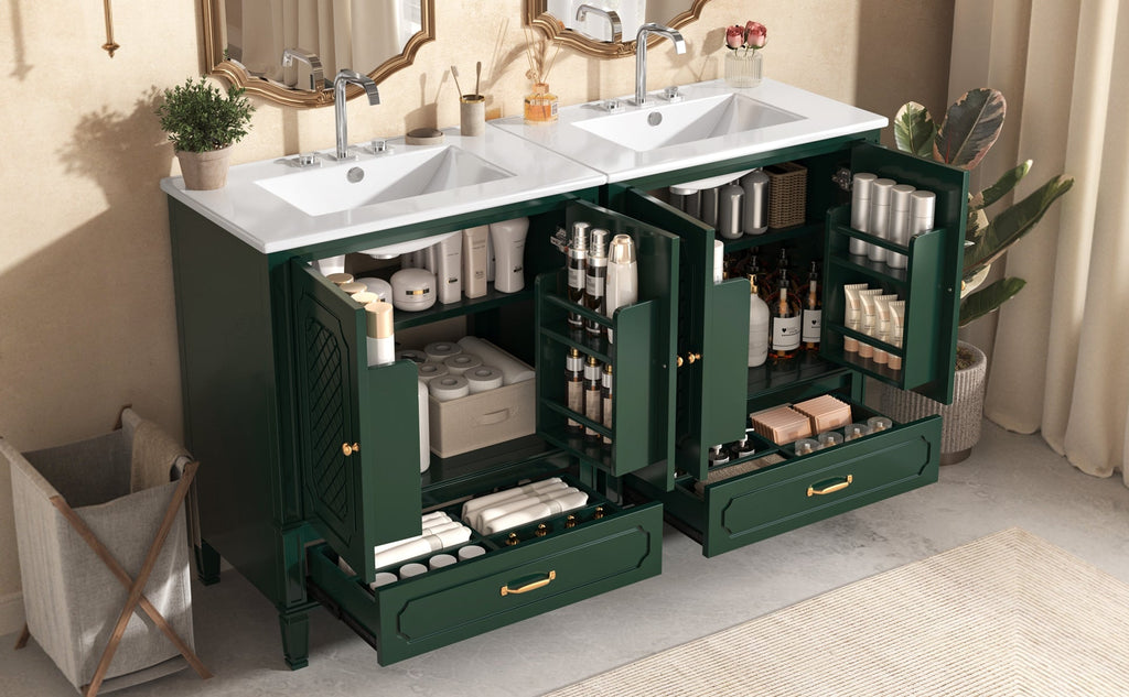 60" Double Sink Bathroom Vanity with Ample Storage - Green
