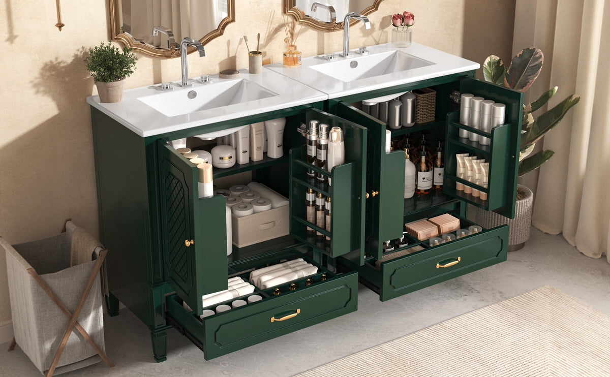 60" Double Sink Bathroom Vanity with Ample Storage - Green