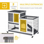 Wooden Rabbit Hutch with Wheels and Removable Tray - Gray