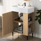 Bathroom Vanity with Single Ceramic Sink and Side Storage - Multiple Colors
