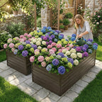 8x4x2 FT Woodgrain Galvanized Raised Garden Bed Set with Durable Steel - Walnut