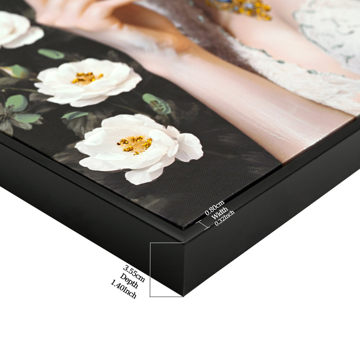 Beauty Lady Wall Art with Gold and White Floral Canvas - Ivory & Gold