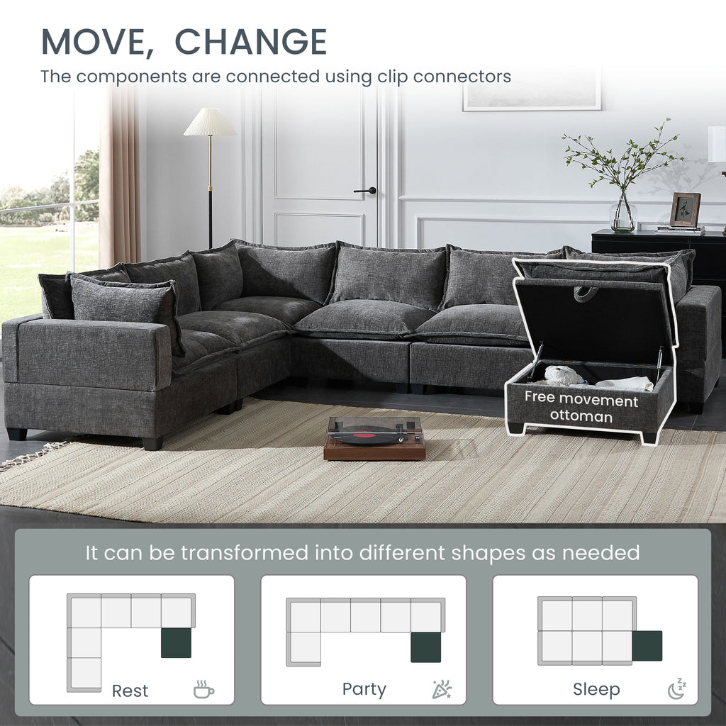 Modular Sectional Sofa with Movable Storage Ottoman - Chenille