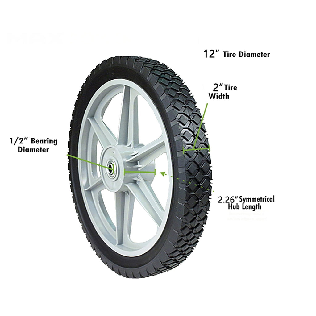Universal 12" Spoked Plastic Wheel and Tire with Puncture-Proof Design - Black