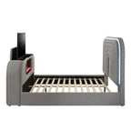 Upholstered Bed with LED, TV Stand & Bluetooth Fireplace - Dark Gray
