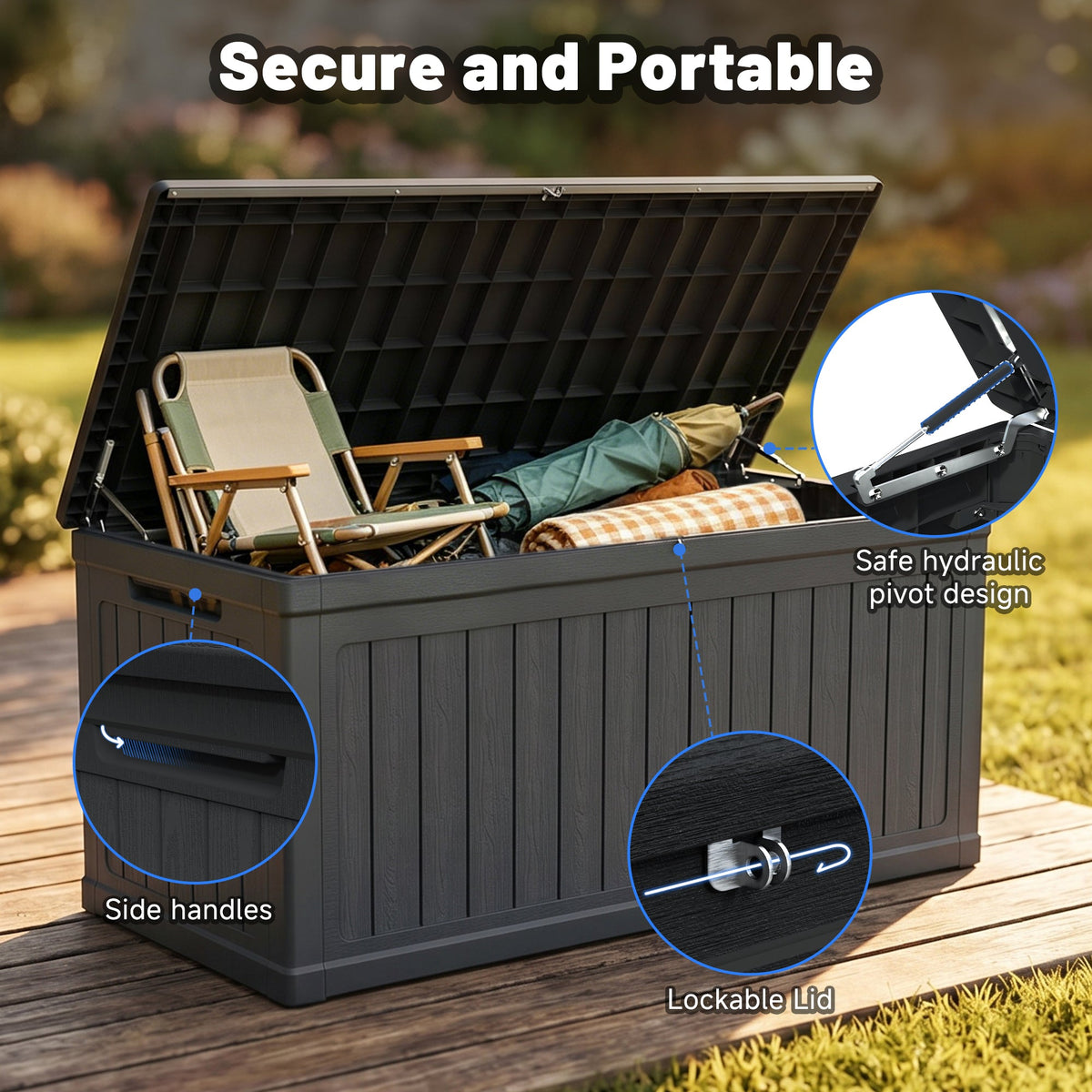 260 Gallon Large Outdoor Storage Deck Box with Lockable Lid - Black
