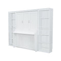 Murphy Bed With Desk and Bookshelf with Solid Pine Wood - White