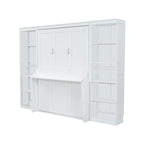 Murphy Bed With Desk and Bookshelf with Solid Pine Wood - White