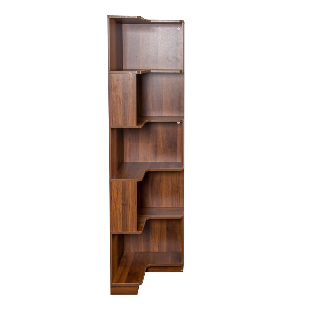 5 Tier Corner Book Shelf with Durable Melamine Finish - Neutral Wood