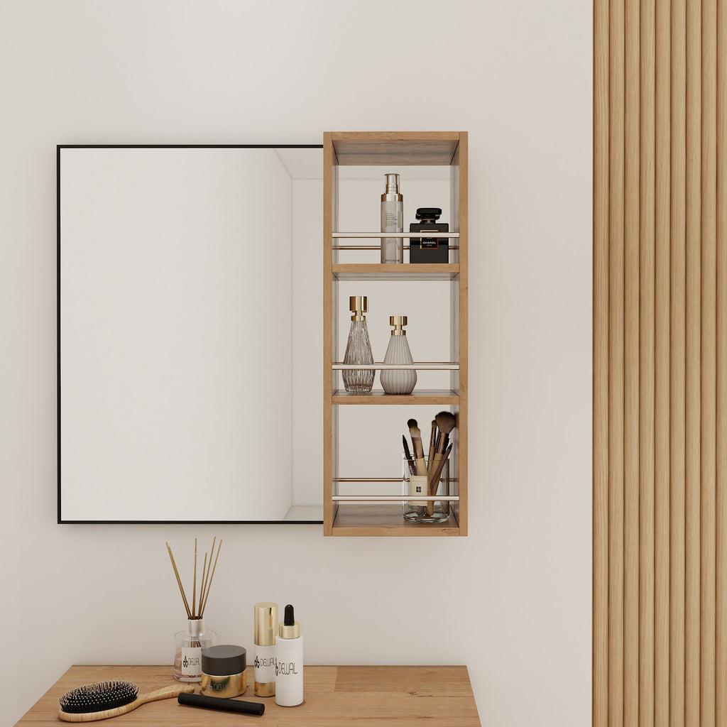 10'' Wall Mounted Bathroom Mirror Cabinet with Open Storage - Imitative Oak