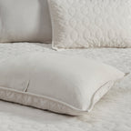 Ivory Velvet Quilt Set with Geometric Quilting - Full/Queen