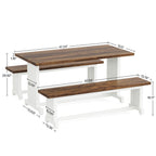3 Piece Dining Table Set with Space Saving Benches - Brown / White