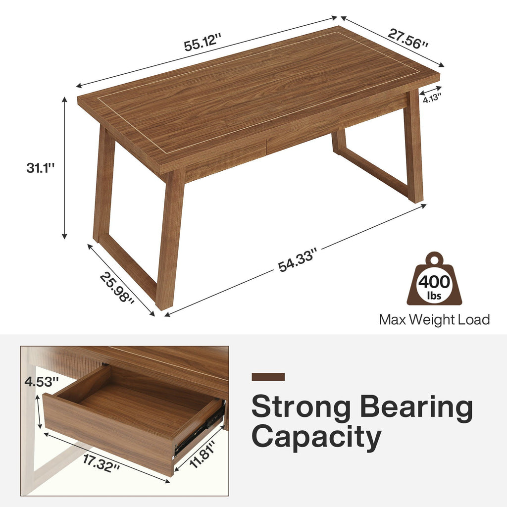 Walnut Brown Executive Desk with Drawer - Mid-Century Modern Wood