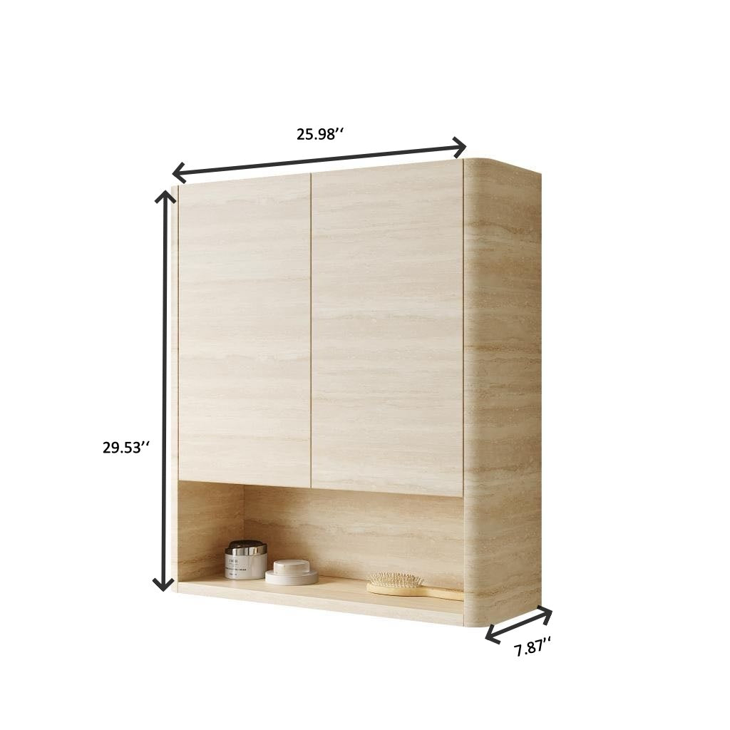 Wall-Mounted Bathroom Cabinet with Soft-Closing Doors and Shelf - Roma Travertine