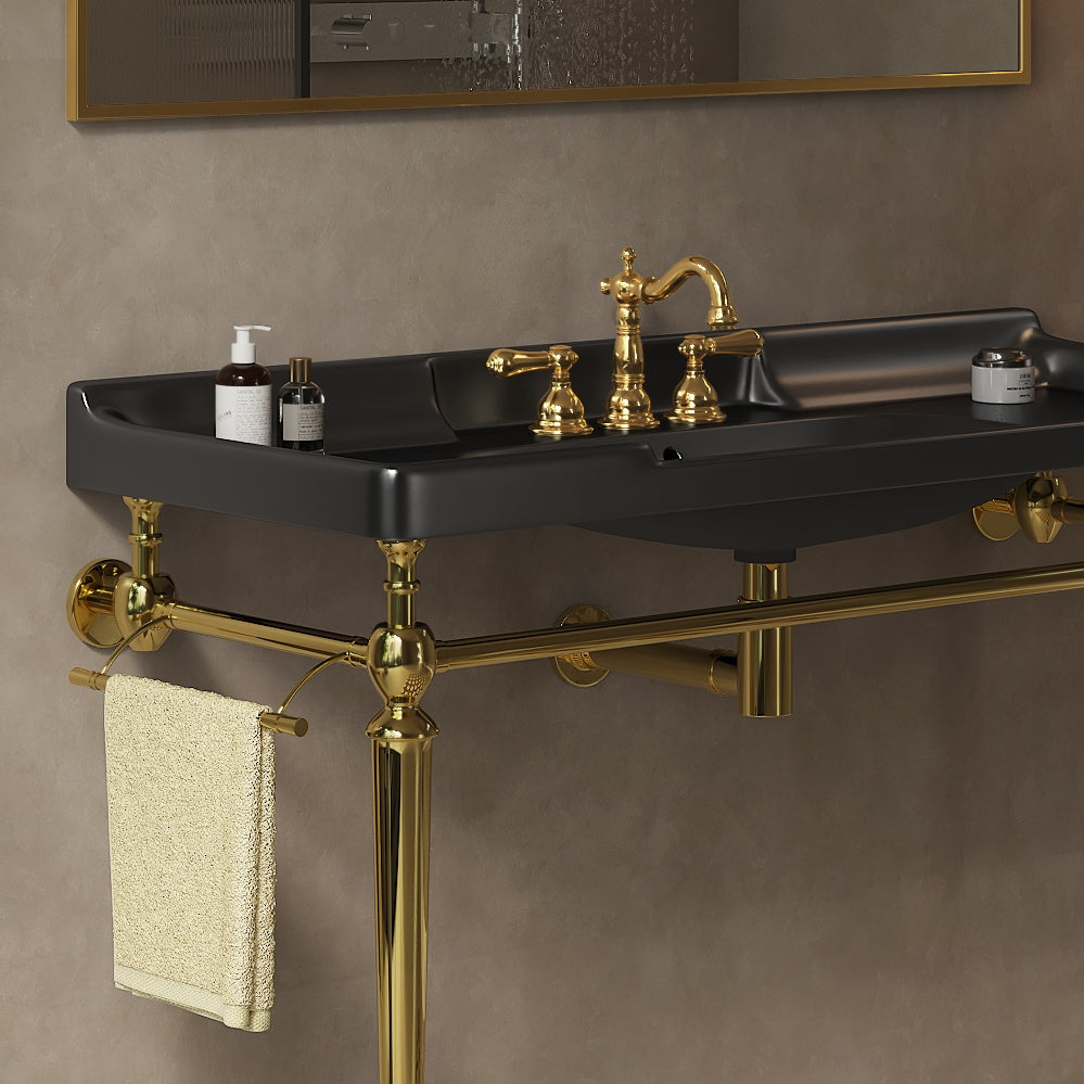 48-Inch Bathroom Ceramic Basin with 3 Pre-Drilled Holes - White or Black