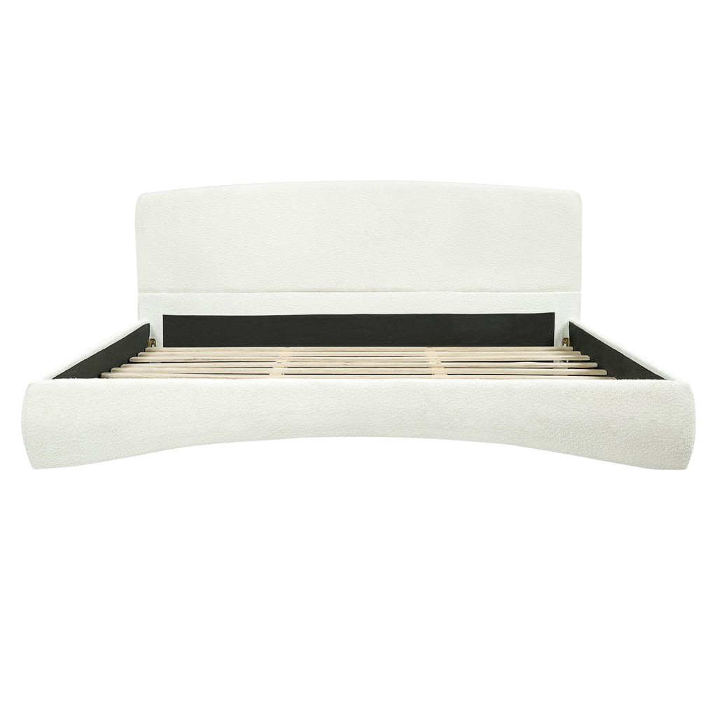 Curved Upholstered Bed with Smart Ambient Lighting - Boucle Fabric