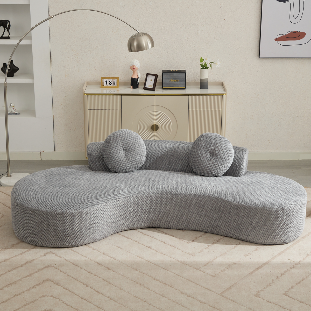 105.5'' Curved Sofa with Anti-Wrinkle Corduroy Upholstery - Gray or Pink