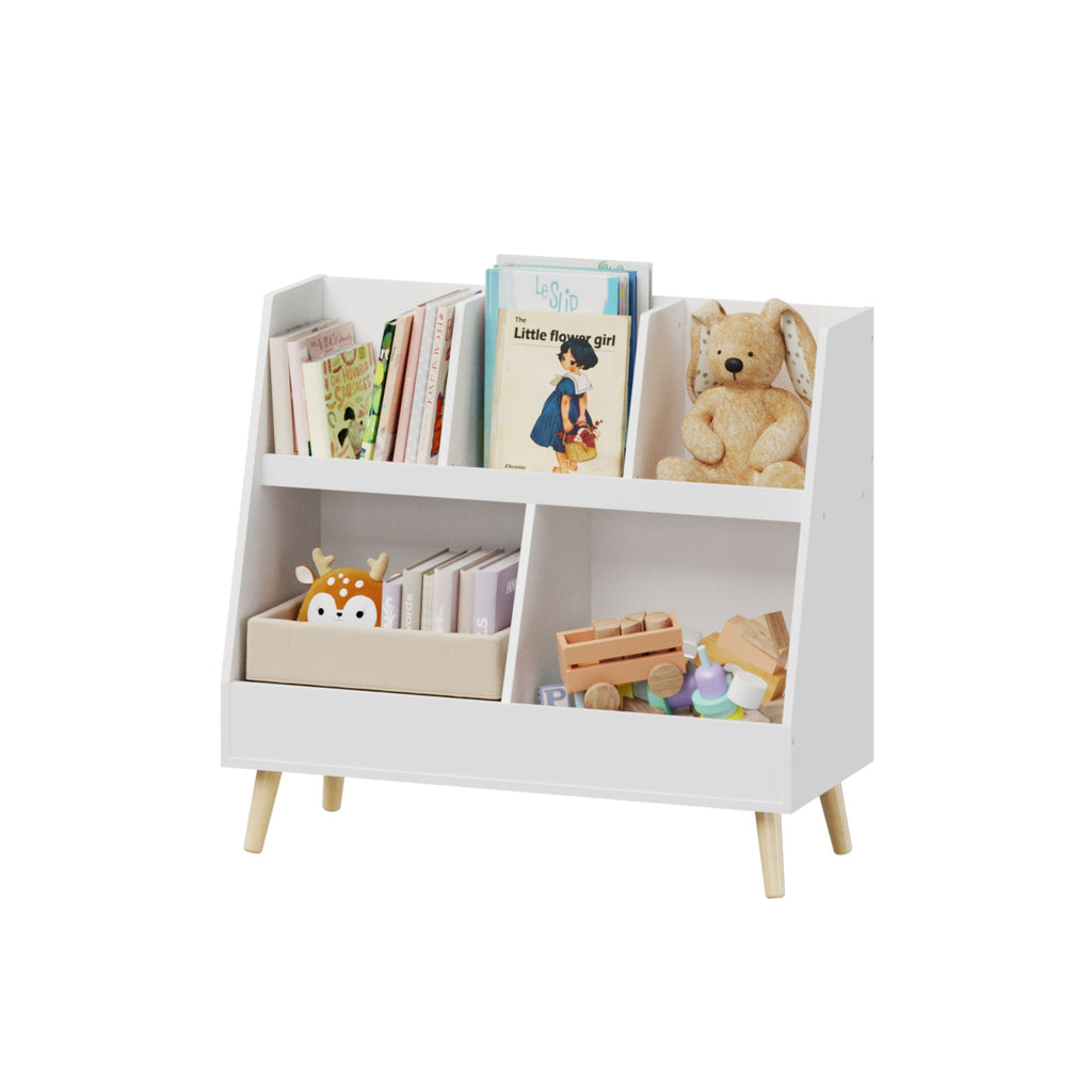 Kids Bookshelf and Toy Organizer with 5 Cubbies - White