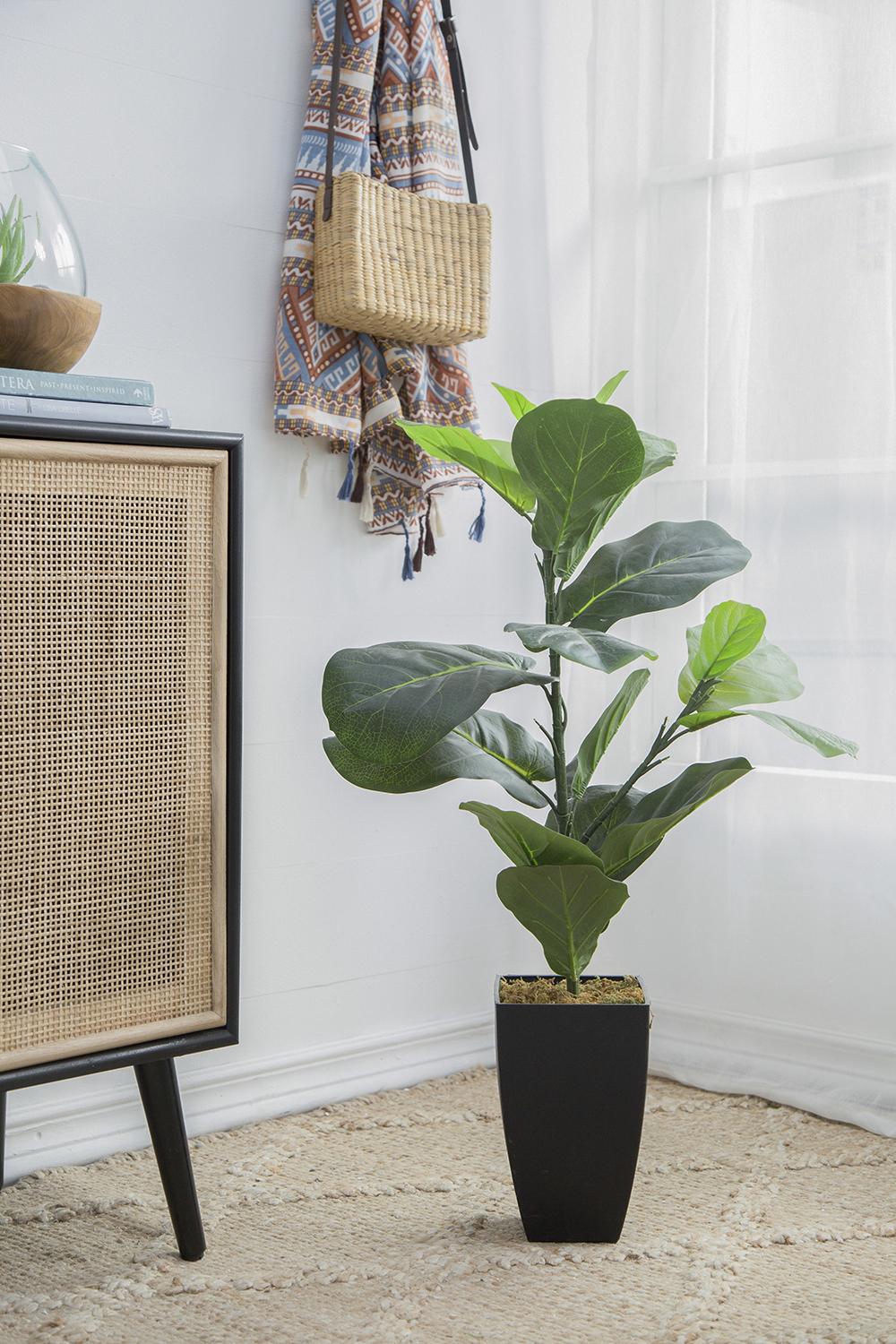 35" Artificial Fiddle-Leaf Fig Potted Plant with Realistic Green Leaves - Green
