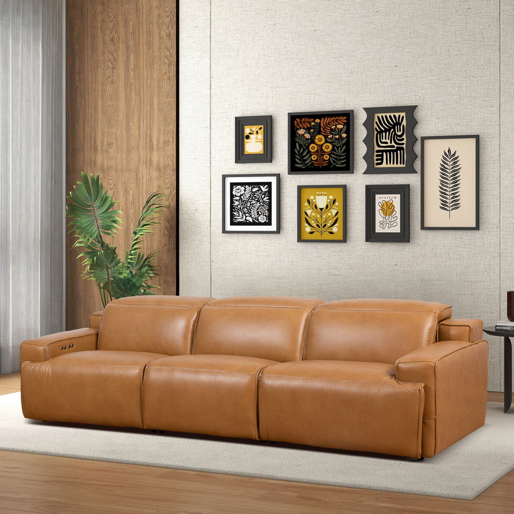 Triple Power Recliner Sofa with Three-Stage Reclining - Tan