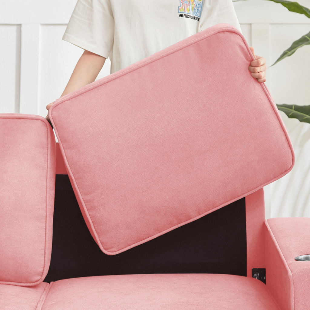 Modern Snowfleece Fabric 3 Seater Sofa with Cup Holder – Pink