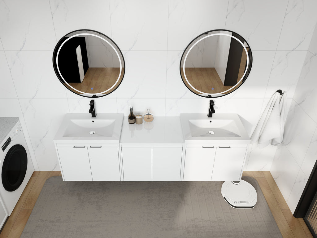 72-Inch Bathroom Vanity with Resin Sink and Soft Close Doors - Glossy White