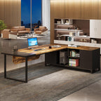 L-Shaped Executive Desk with File Cabinet and Storage - Light Brown or Dark Gray