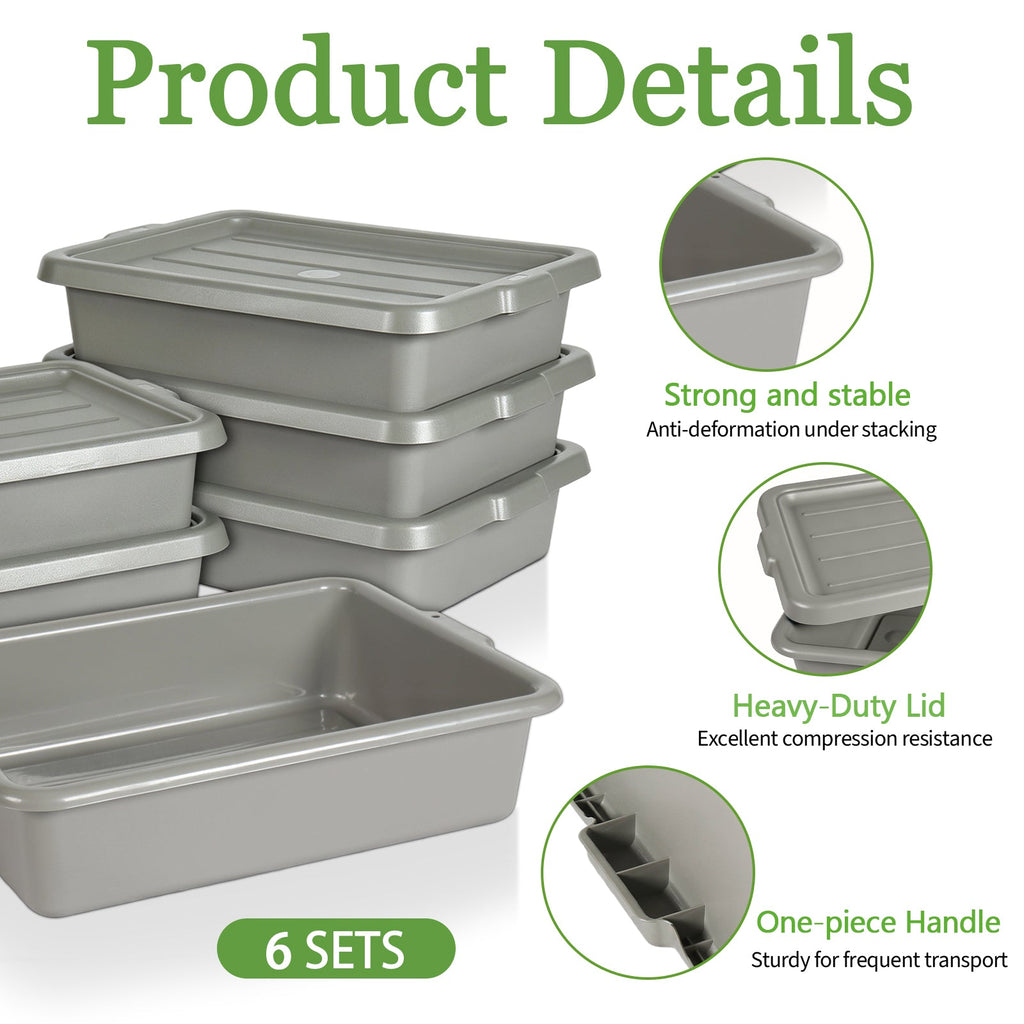 Commercial Meat Tubs with Lids 6-Pack - Food-Grade Plastic