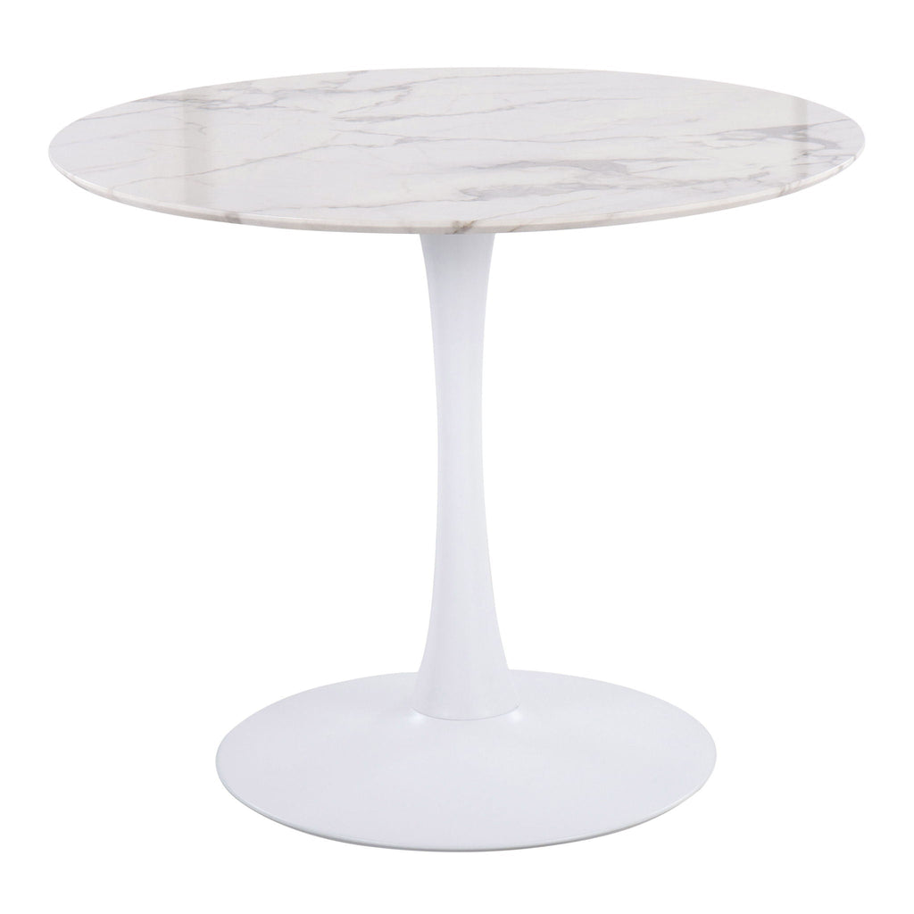 Modern Dining Table with Marble Top and Pedestal Base - White or Black