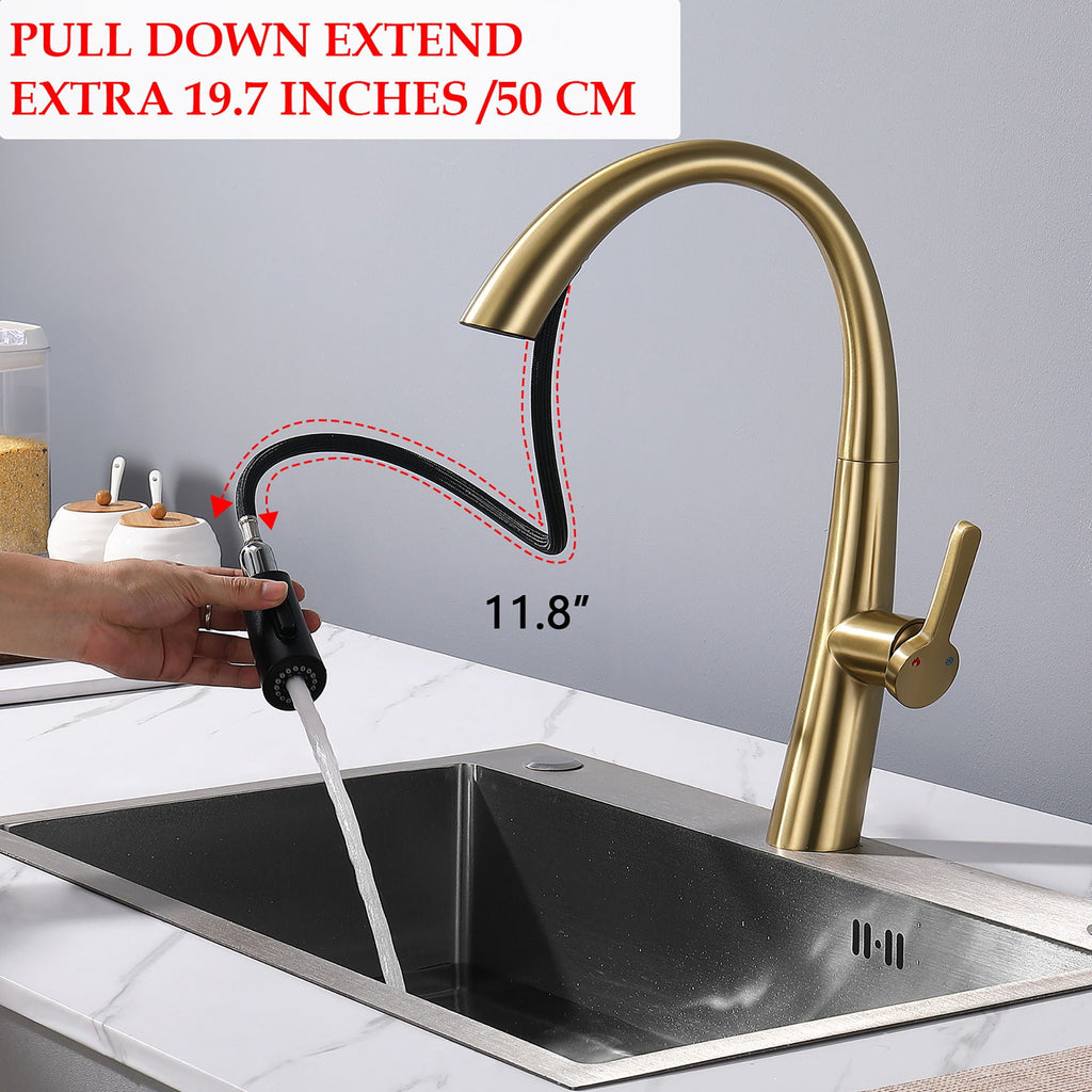 Stainless Steel Pull Out Kitchen Faucet with High Arch Spout - Black or Gold