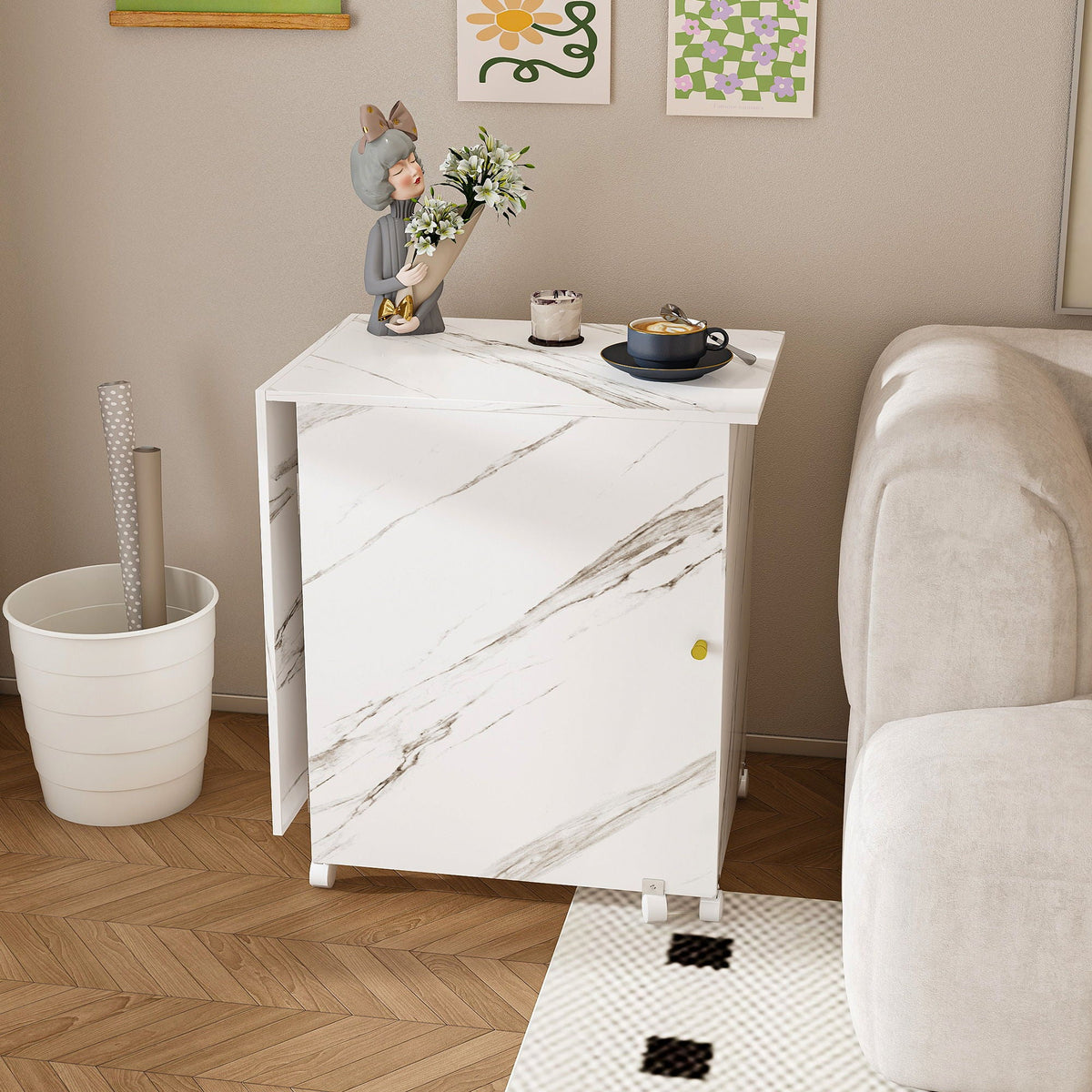 White Folding Sewing Table with Lockable Wheels - 4-in-1 Multi Functional Craft Station