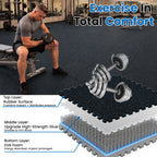 0.6 Inch Thick Gym Floor Mats with Interlocking Design - Black+Blue