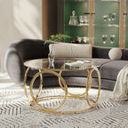 Modern Round Glass Top Coffee Table with Metal Frame - Gold
